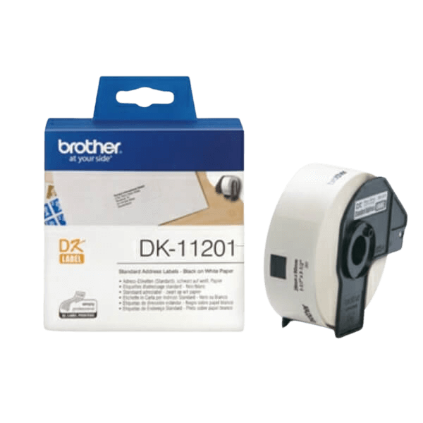 Brother DK11201 Sort tekst / Hvid tape 29 x 90 mm, 400 stk. tape - Original