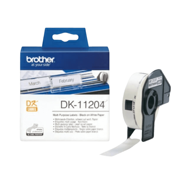Brother DK11204 Sort tekst / Hvid tape 17 x 54 mm, 400 stk. tape - Original
