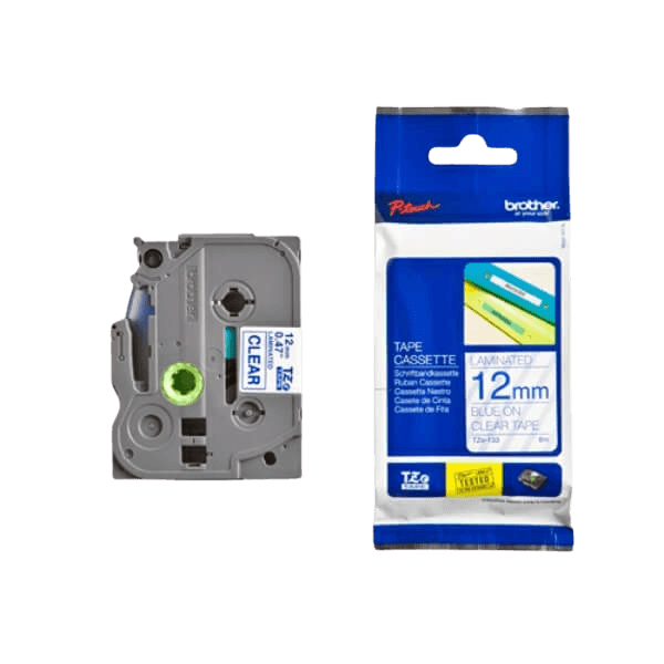 Brother TZe133 Blå tekst / Klar tape 12 mm x 8 m tape - Original