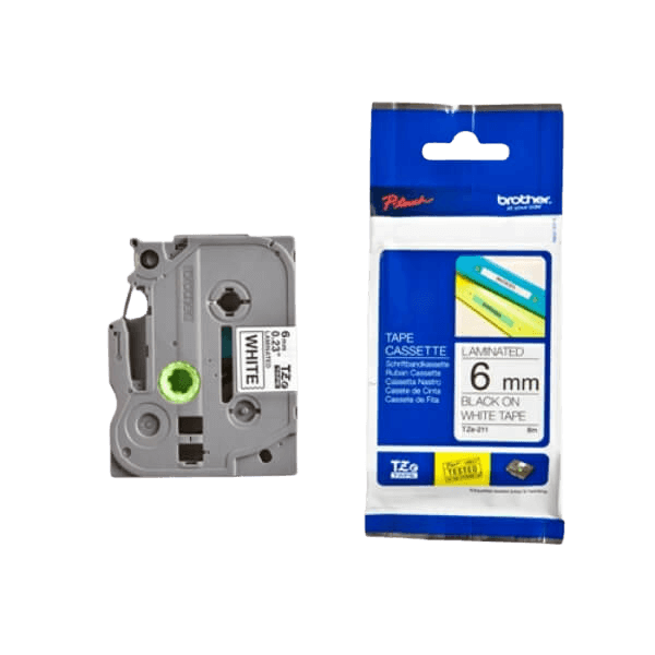 Brother TZe211 Sort tekst / Hvid tape 6 mm x 8 m tape - Original