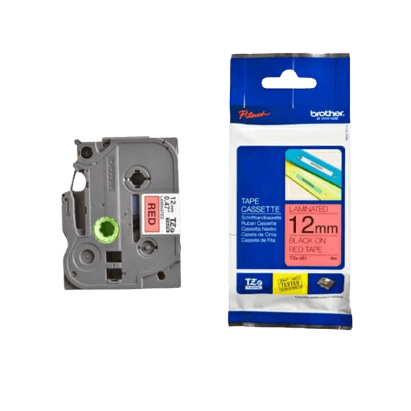 Brother TZe431 Sort tekst / Rød tape 12 mm x 8 m tape - Original