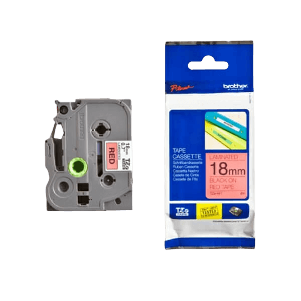 Brother TZe441 Sort tekst / Rød tape 18 mm x 8 m tape - Original
