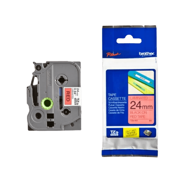 Brother TZe451 Sort tekst / Rød tape 24 mm x 8 m tape - Original