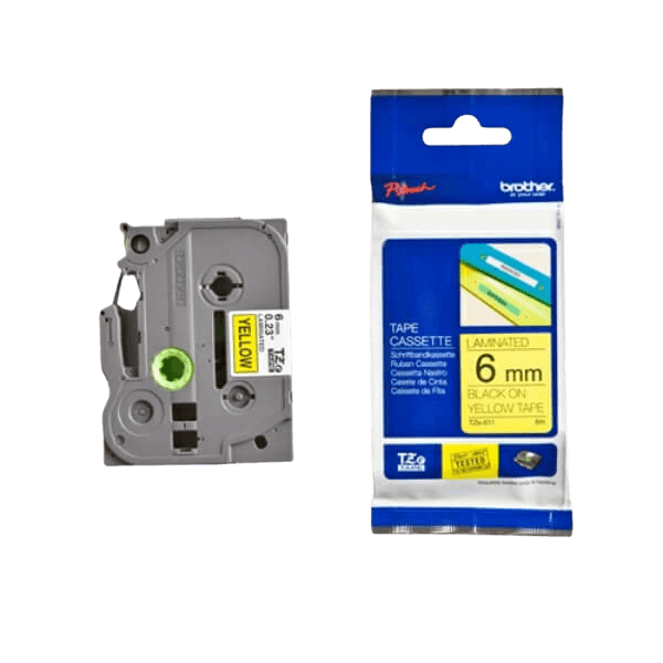 Brother TZe611 Sort tekst / Gul tape 9 mm x 8 m tape - Original