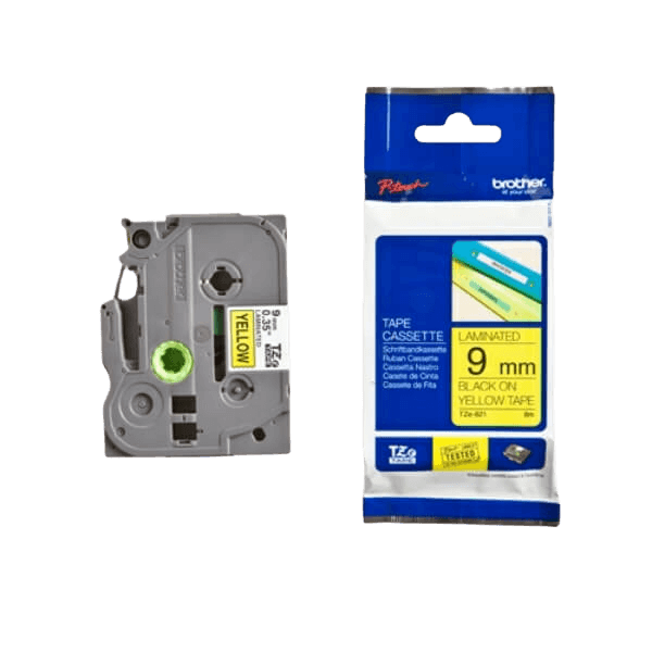 Brother TZe621 Sort tekst / Gul tape 9 mm x 8 m tape - Original