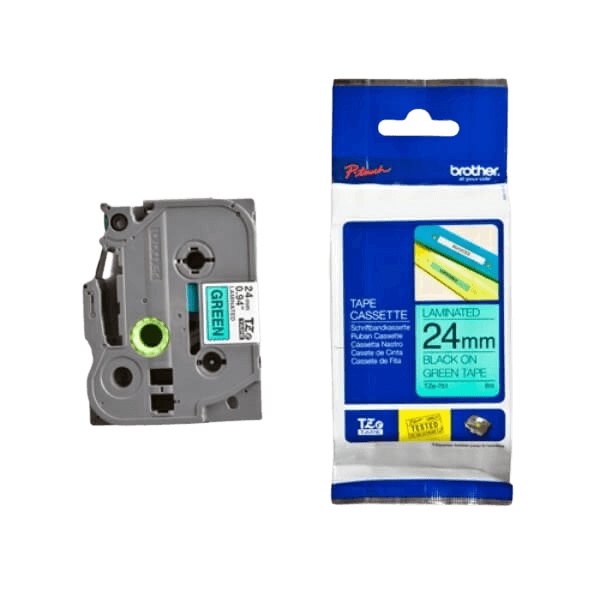 Brother TZe751 Sort tekst / Grøn tape 24 mm x 8 m tape - Original