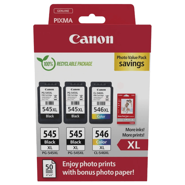 Canon 2x PG-545XL + CL-546XL + Papir / 8286B015 XL rabatpakke - Original