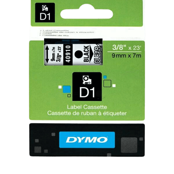 Dymo D1 40910 / S0720670 Sort tekst / Klar tape 9 mm x 7 m tape - Original