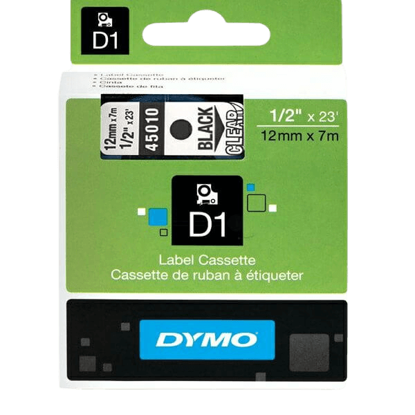Dymo D1 45010 / S0720500 Sort tekst / Klar tape 12 mm x 7 m tape - Original