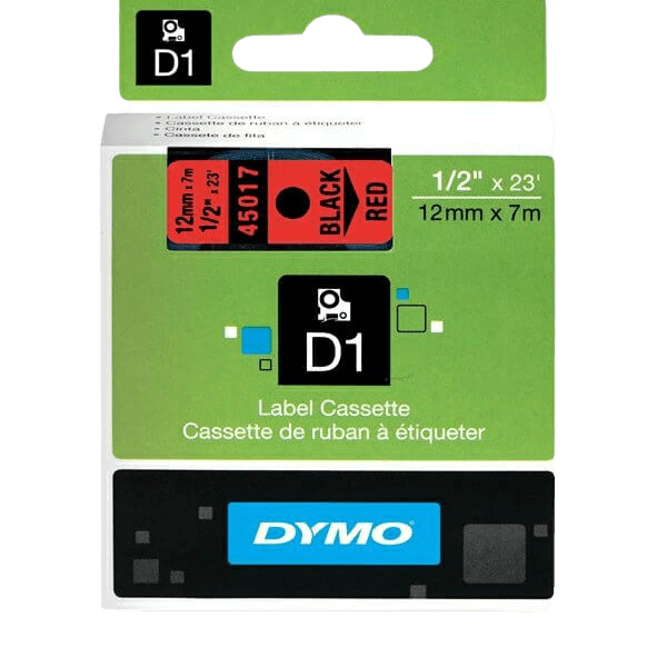 Dymo D1 45017 / S0720570 Sort tekst / Rød tape 12 mm x 7 m tape - Original