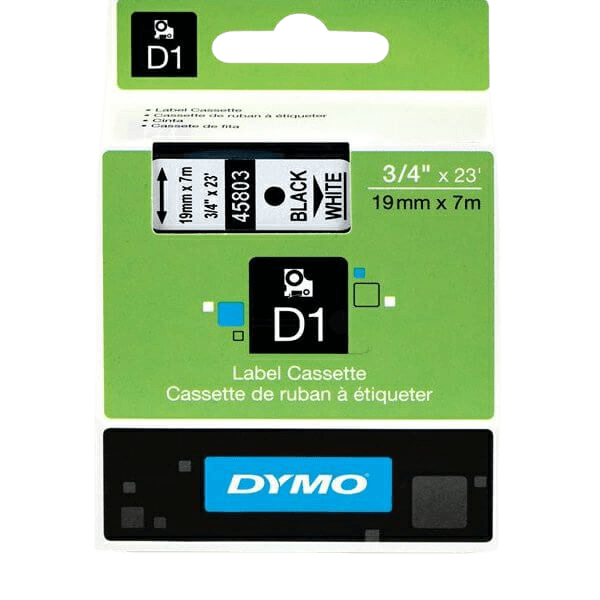 Dymo D1 45803 / S0720830 Sort tekst / Hvid tape 19 mm x 7 m tape - Original