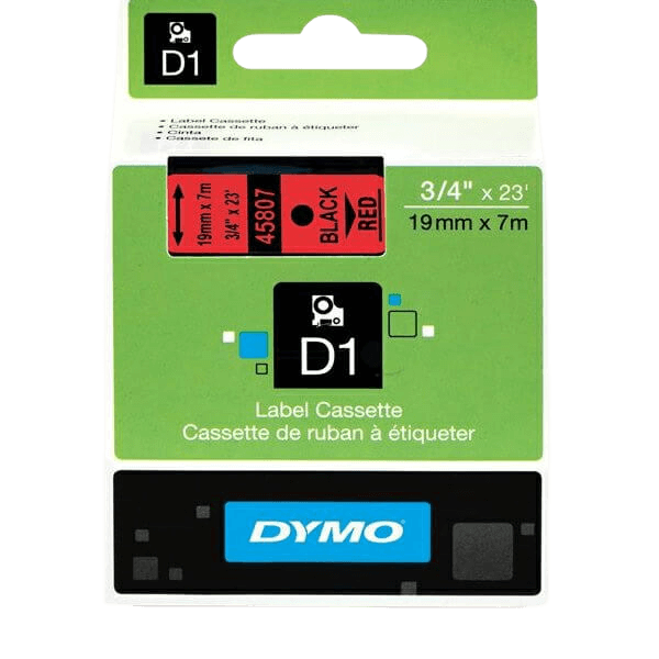 Dymo D1 45807 / S0720870 Sort tekst / Rød tape 19 mm x 7 m tape - Original