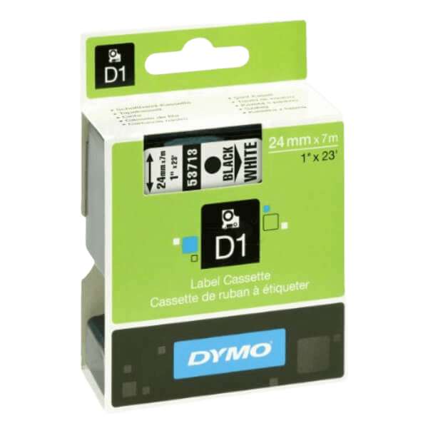 Dymo D1 53713 / S0720930 Sort tekst / Hvid tape 24 mm x 7 m tape - Original