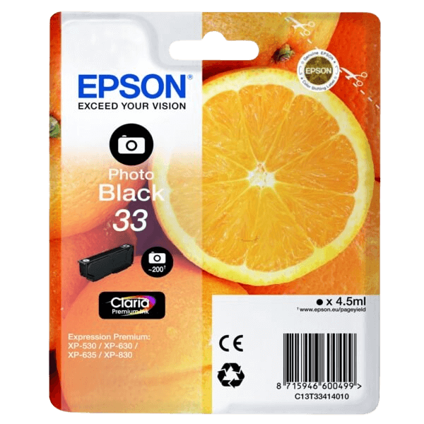 Epson 33 / C13T33414012 foto sort blækpatron - Original