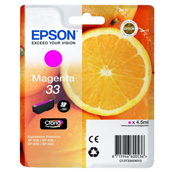 Epson 33 / C13T33434012 magenta blækpatron - Original