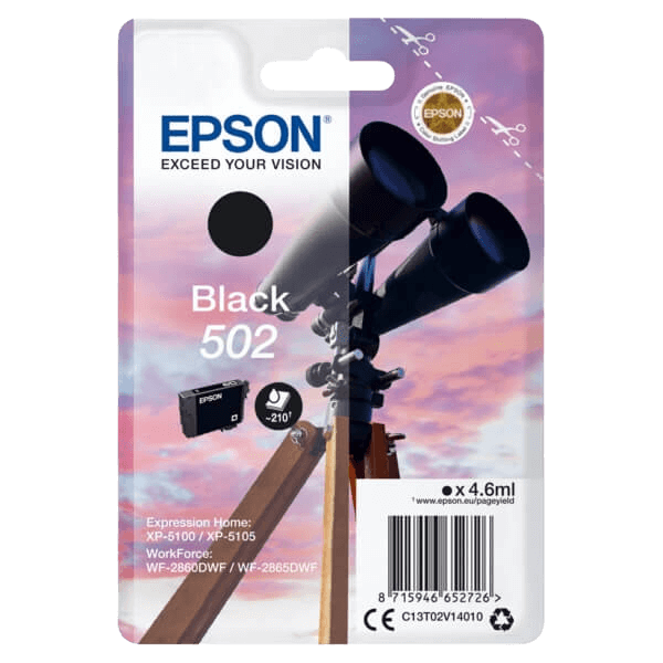 Epson 502BK / C13T02V14010 sort blækpatron - Original