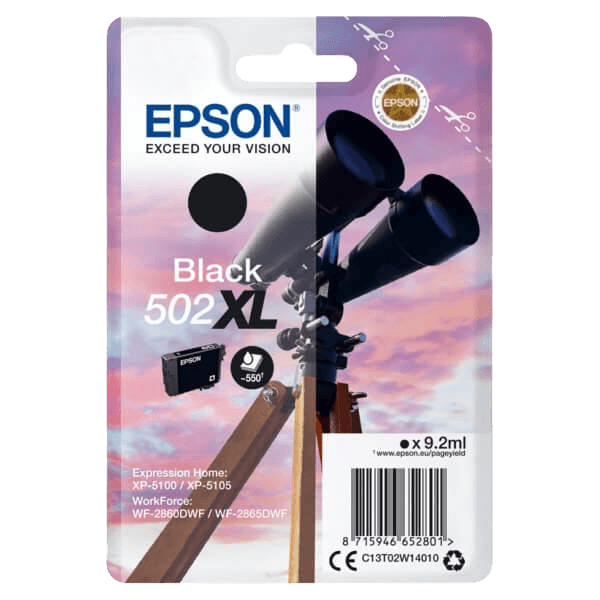 Epson 502XLBK / C13T02W14010 sort XL blækpatron - Original