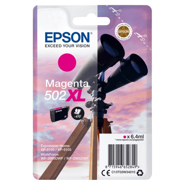 Epson 502XLM / C13T02W34010 magenta XL blækpatron - Original