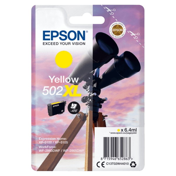 Epson 502XLY / C13T02W44010 gul XL blækpatron - Original