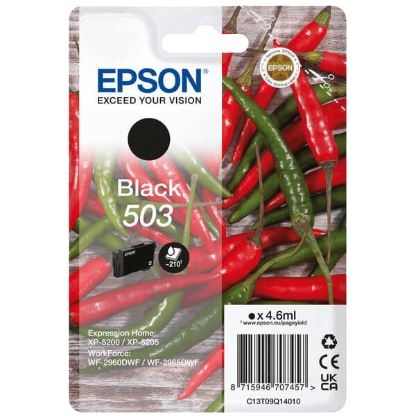 Epson 503BK / C13T09Q14010 sort blækpatron - Original
