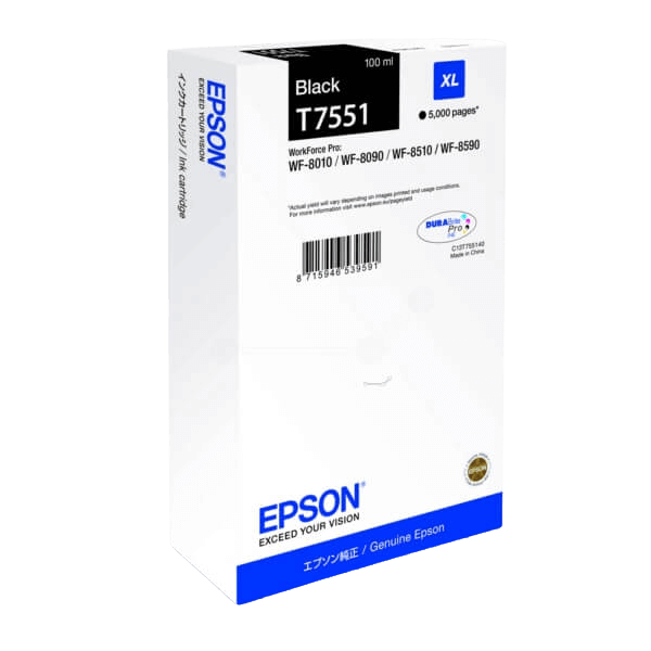 Epson T7551 / C13T755140 sort XL blækpatron - Original