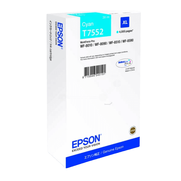 Epson T7552 / C13T755240 cyan XL blækpatron - Original